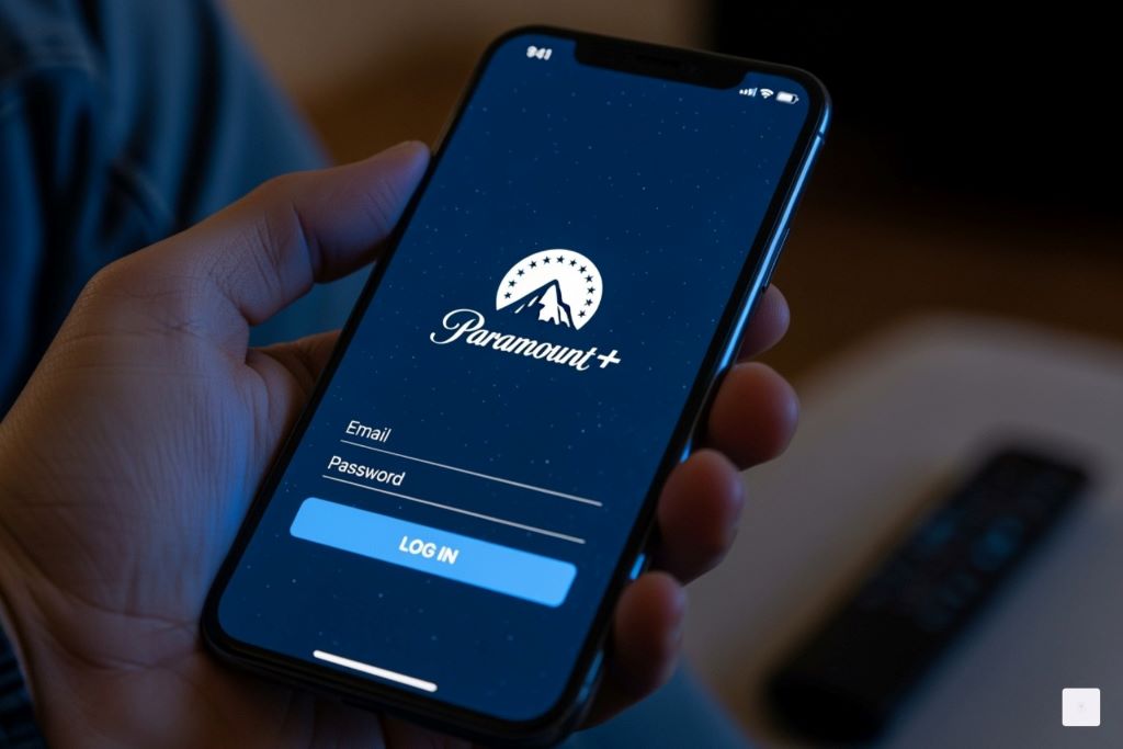 Mobile phone displaying Paramount Plus account settings with subscription management options visible