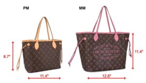 Louis Vuitton Neverfull PM and MM handbags side by side for size comparison
