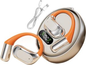 A close-up image showing the internal components of a modern translator earbud, highlighting the processor and battery