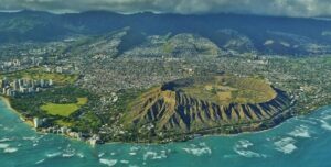 Aerial view of Hawaii’s tropical islands with turquoise waters and sandy beaches, representing the perfect vacation destination