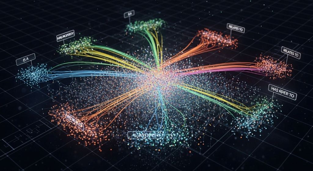 Visual representation of vector graph database structure displaying semantic connections between embedded data points and relationship pathways