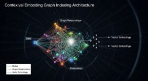 Diagram showing contextual embedding graph indexing architecture with vector embeddings and graph relationships connecting data nodes