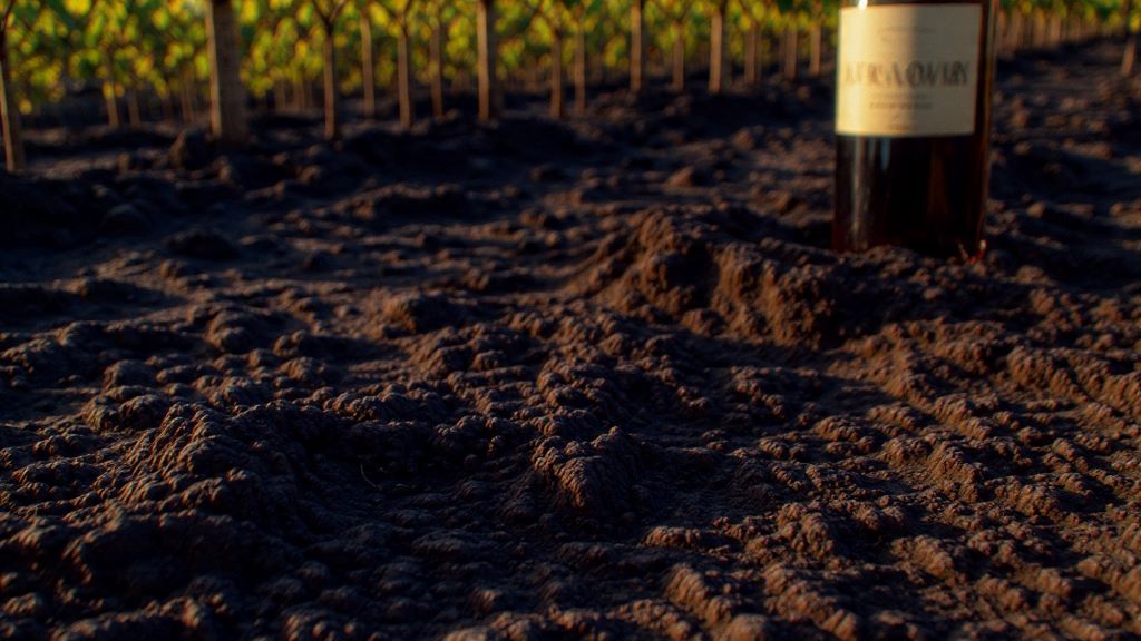 Close-up of limestone soil with grapevine roots showing mineral-rich garden terroir
