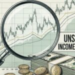 Illustration of a magnifying glass highlighting a stack of money labeled as unseen income sources on a financial chart