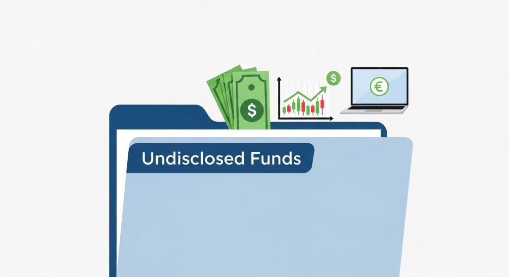 Graphic showing hidden income categories represented by small icons of cash, investments, and side earnings tucked behind a folder