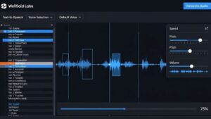 WellSaid Labs AI voice generation dashboard showing audio revision interface for enterprise users