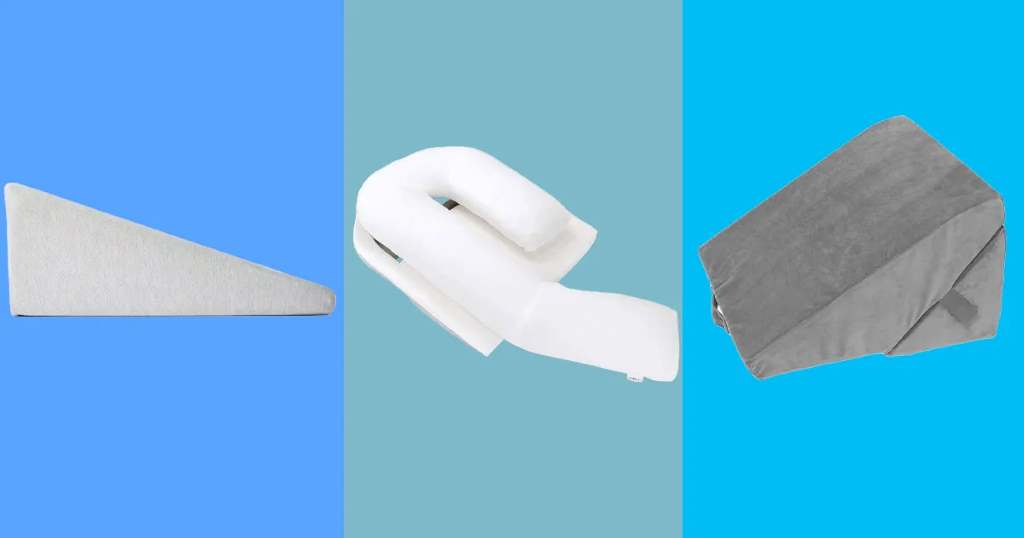 Side-by-side comparison of basic wedge and dual-layer pillows elevating a sleeper's upper body.