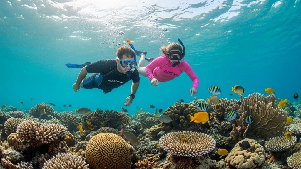 Snorkelers exploring coral reefs at John Pennekamp State Park in Key Largo Florida