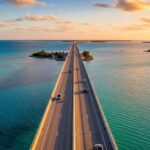 Scenic view of Overseas Highway US-1 connecting Miami to Key Largo with turquoise waters on both sides