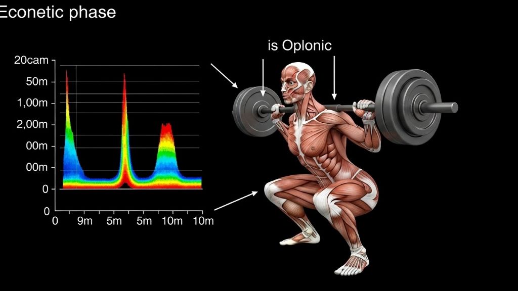 Diagram showing muscle activation during eccentric phase of squat movement