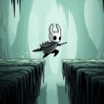 Hollow Knight character using dash ability to cross a gap in Greenpath area