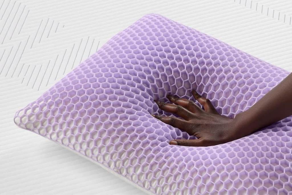 Purple Harmony pillow showing GelFlex Grid and latex core for cooling support