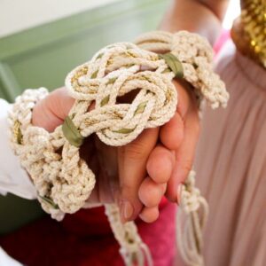Step-by-step process of making handmade wedding cords for a ceremony