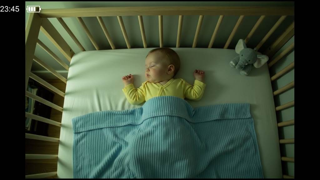 Clear video feed from an affordable baby monitor showing a sleeping infant in crib