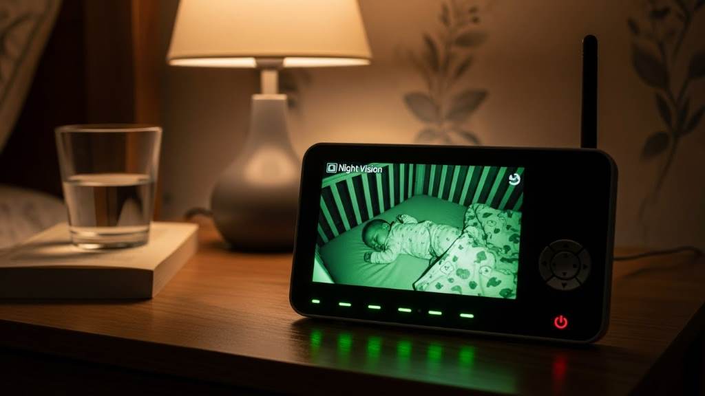 Parent unit of a budget video baby monitor with night vision activated