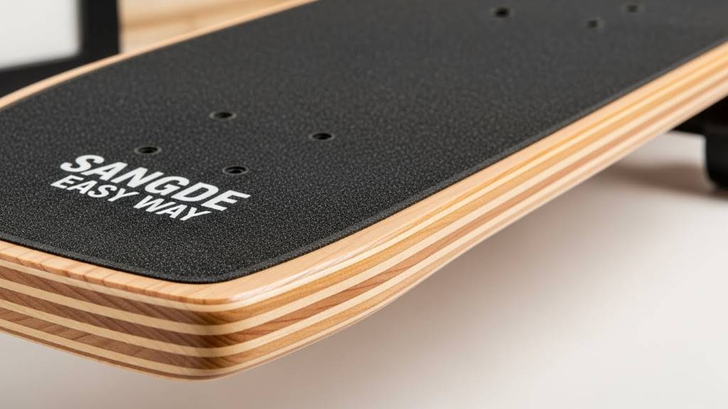 Sangde Easy Way 31” Cruiser deck showing 7-ply maple construction and grip tape