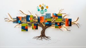 Oversized wall art above sofa in modern living room