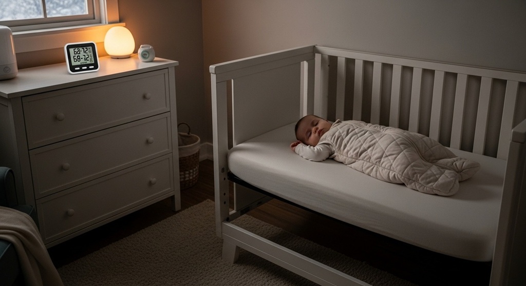 Nursery thermometer showing ideal baby room temperature