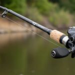 Modern baitcasting rod with micro-guides and ergonomic handle designed for bass fishing showing fast action tip bend