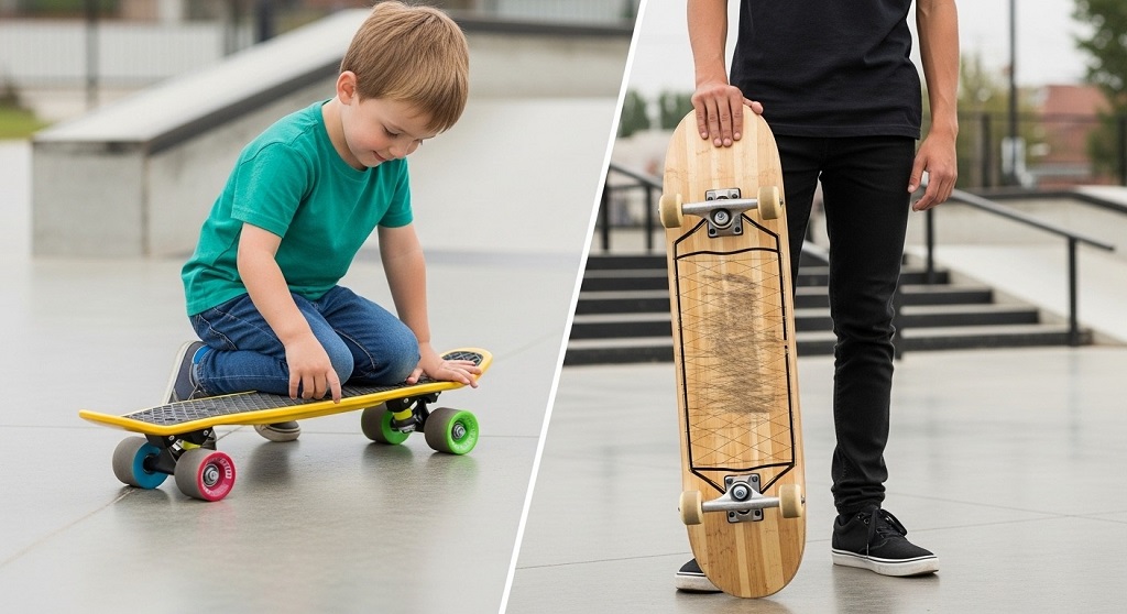 Mini skateboard vs regular skateboard size comparison