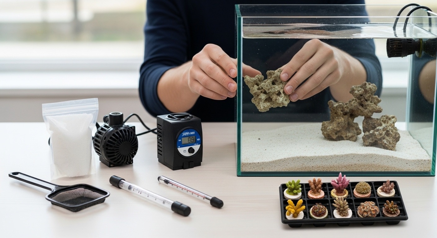 step by step reef aquarium system setup for beginner saltwater tank