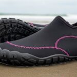 Women's surf water shoes with grippy sole and neoprene upper for beach protection