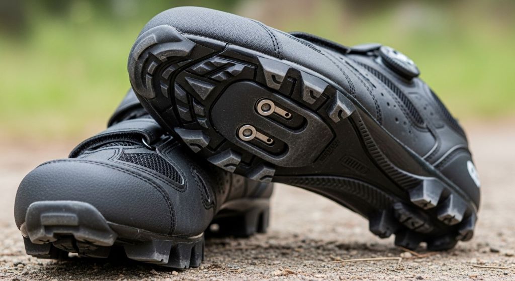 Affordable trail cycling shoes showing sturdy construction and clipless pedal compatibility