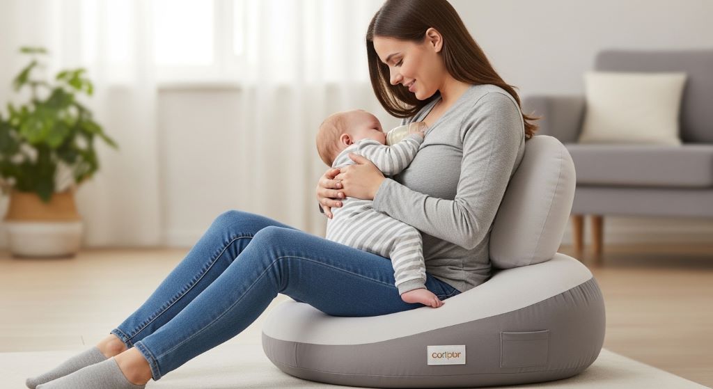 Budget-friendly feeding cushion providing proper elevation and back support for new mothers