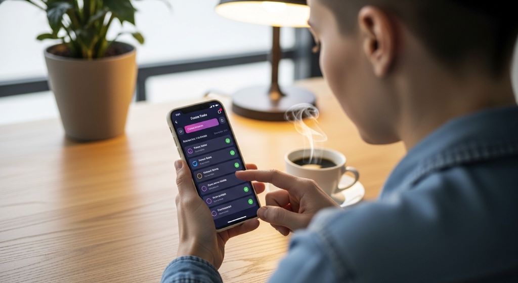 Person using productivity app on smartphone to track and complete daily tasks