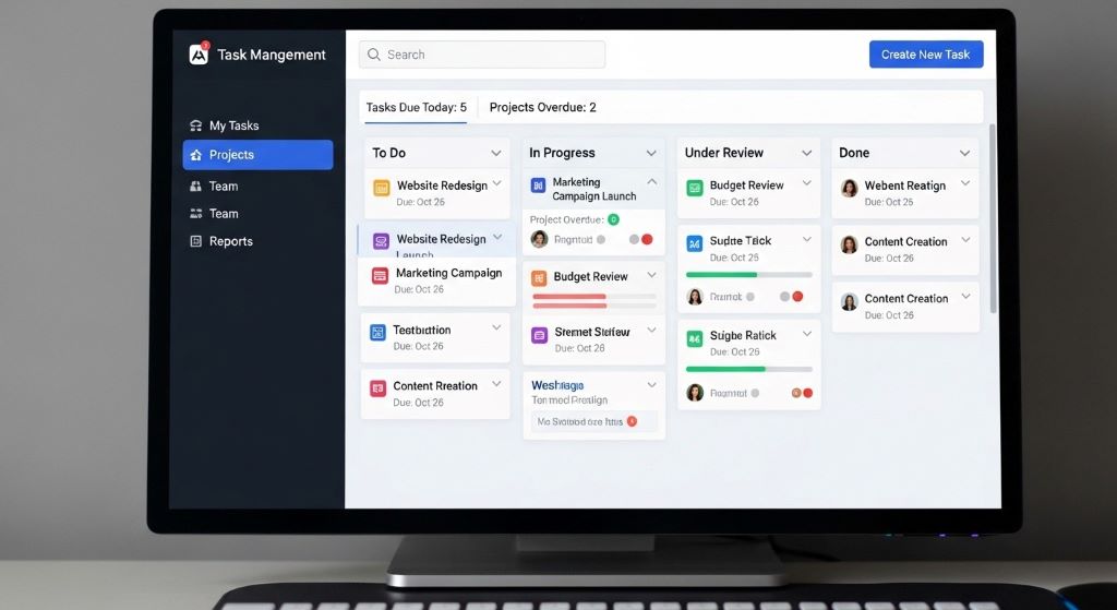 Digital task management dashboard showing organized to-do lists and project workflows