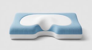 Contoured orthopedic pillow showing cervical curve support design for neck pain relief