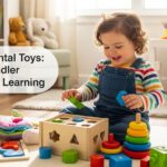 Toddler playing with developmental blocks for brain development