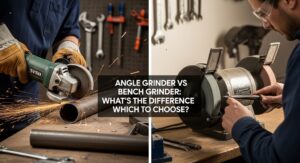 Angle grinder cutting metal sparks close-up