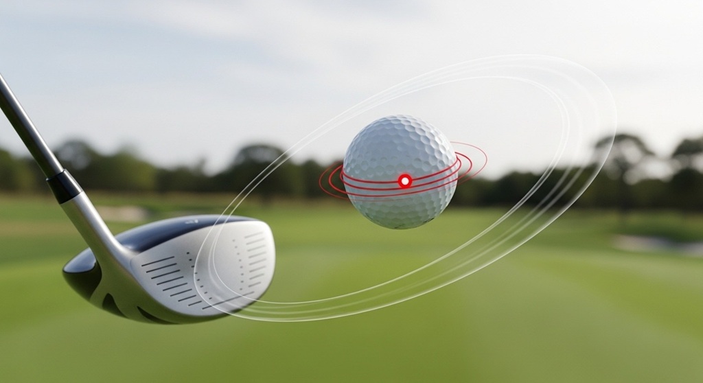 Diagram showing how golf ball spin affects distance and trajectory