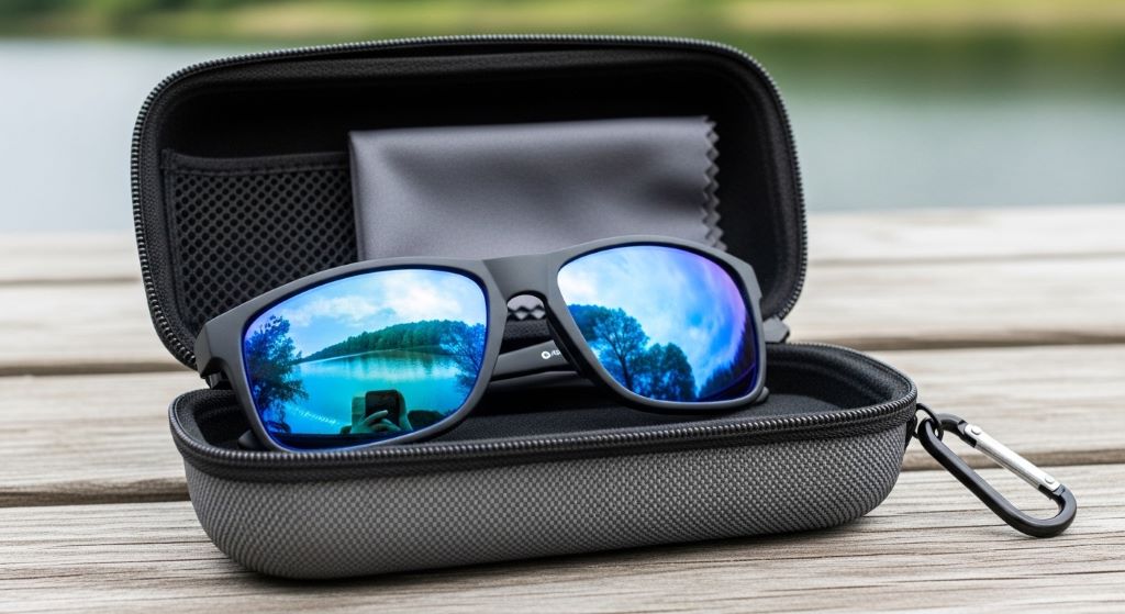 polarized fishing sunglasses in protective case for travel