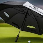 Large double canopy oversized golf umbrella providing rain protection