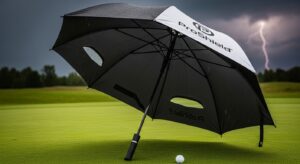 Large double canopy oversized golf umbrella providing rain protection
