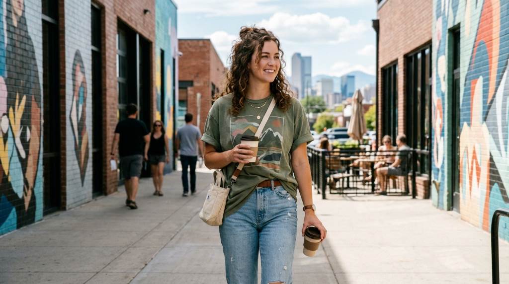 Denver resident layering a half-tucked oversized tee