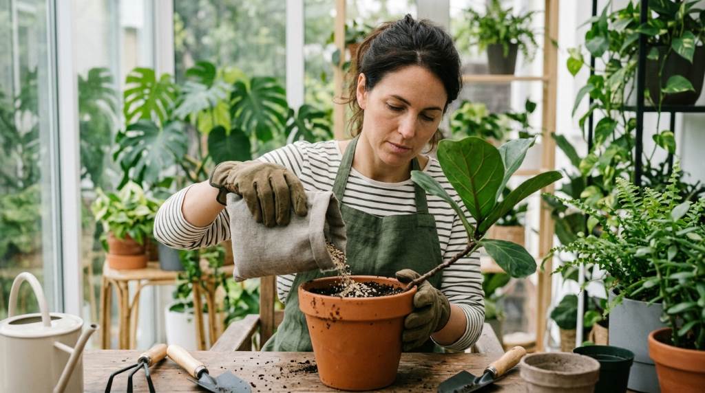 Healthy potted plants near bright Seattle window with proper drainage and pest prevention setup