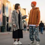Los Angeles stylist wearing artisan woven streetwear outfit