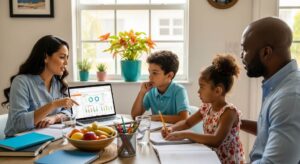 Miami family helping child with homework after school assessment
