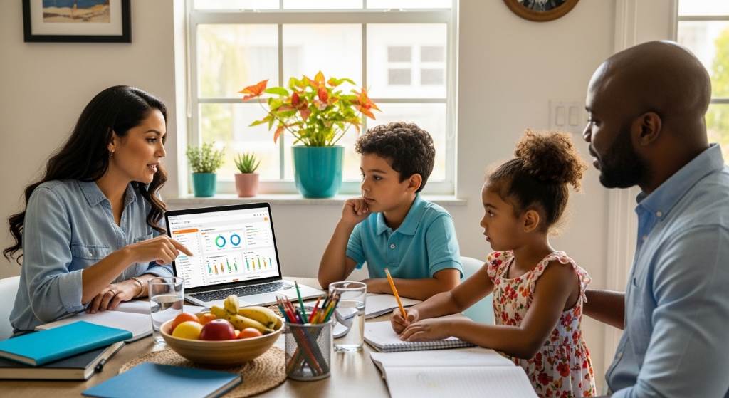 Miami family helping child with homework after school assessment