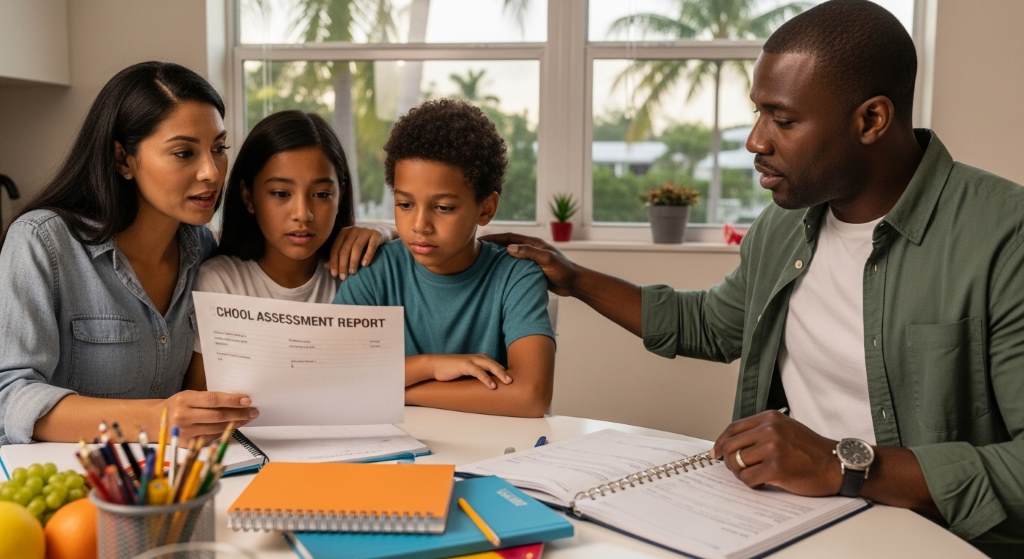 Parents creating structured study schedule for children in Miami