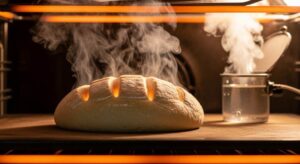 Seattle baker shaping a high-protein bread loaf on a floured wooden surface to prevent oven drop