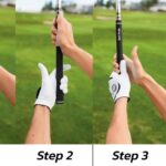 Close-up of correct golf grip technique on club handle