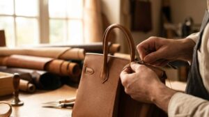 Authentic luxury handbag displayed inside a premium boutique