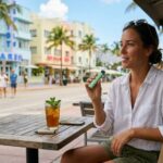 Smooth mint vape device on an outdoor Miami table