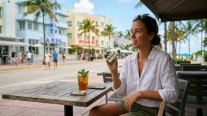 Smooth mint vape device on an outdoor Miami table