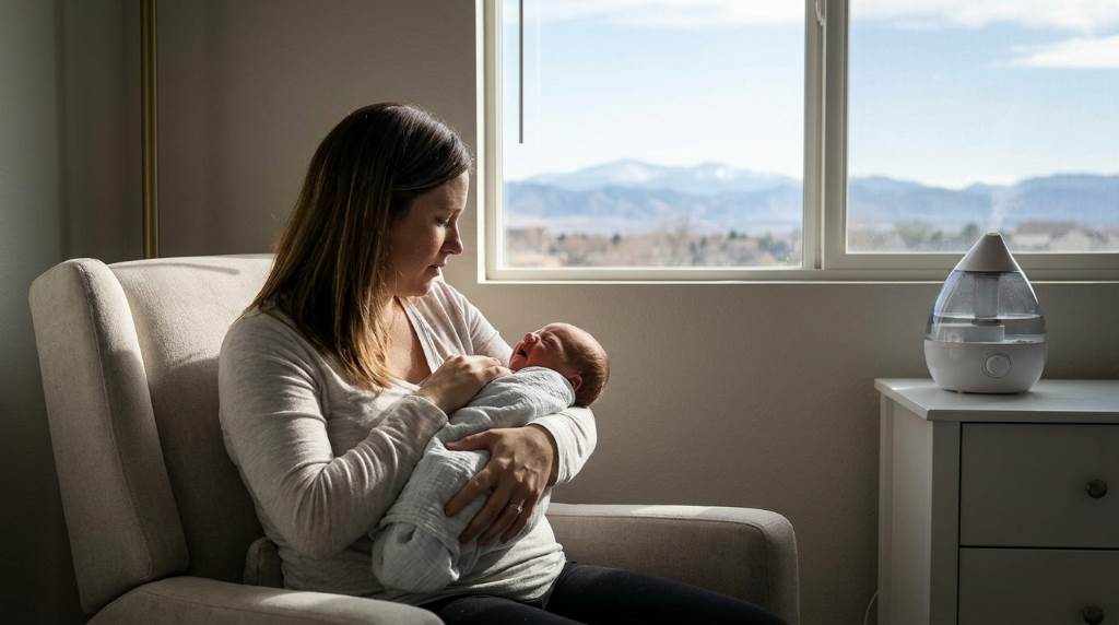 Newborn sleeping peacefully in a Denver nursery