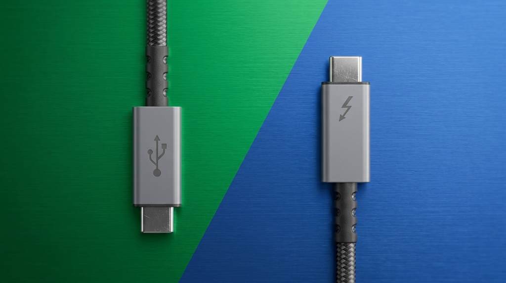 USB 4 vs Thunderbolt 5 speed comparison chart on a laptop screen